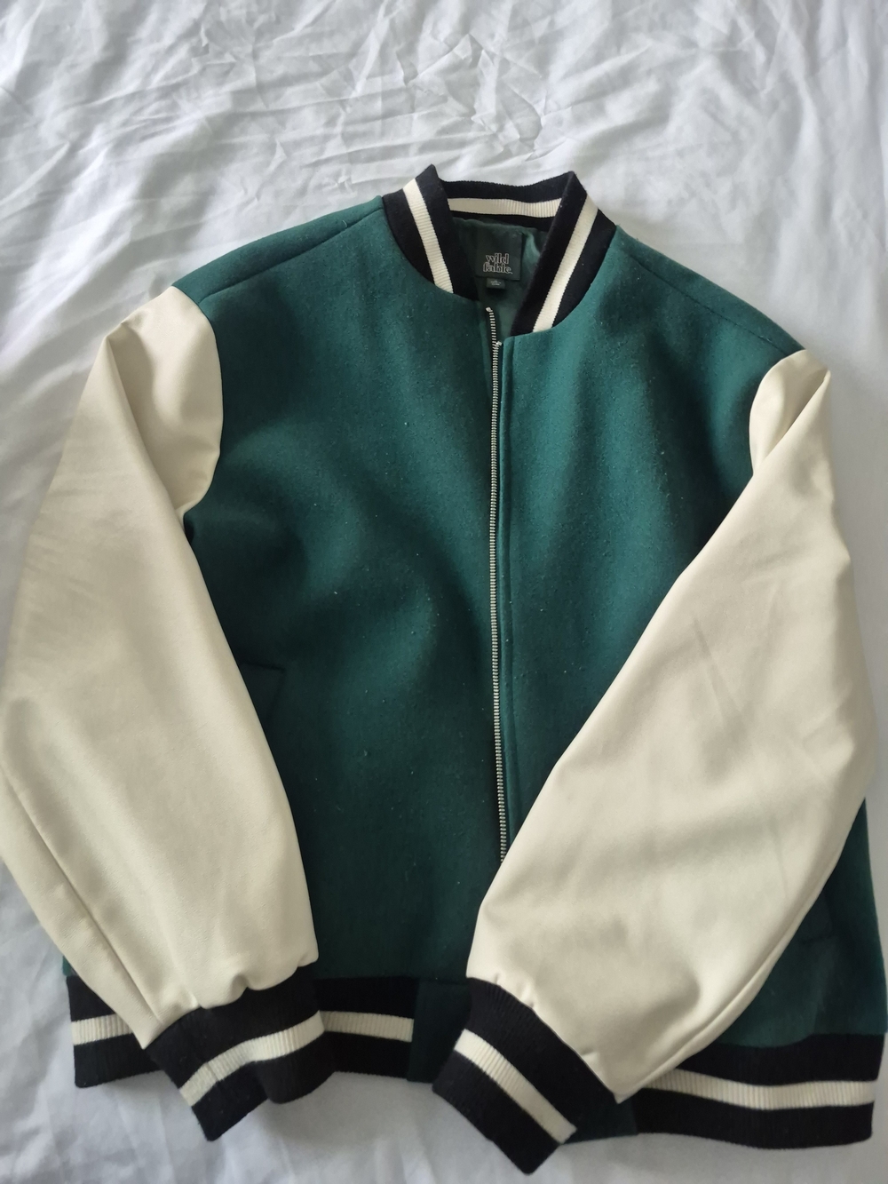Unbranded Forest Green and Cream Varsity Bomber Jacket
